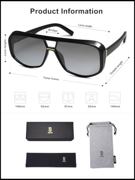 Oversized Aviator Sunglasses Polarized UV400 Plastic Frame